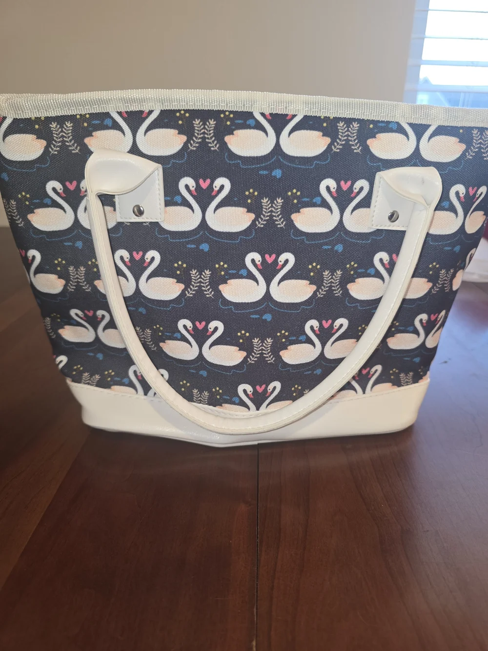 9Can Canvas Swan Print Insulated Tote Bag with Cream Trim, New with tags!